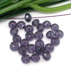 200pcs Wholesale 4mm Beads Dark Purple Rondelle Beads - Plum Purple Faceted - Amethyst Rondelle Crystal Beads - Glass Oval Spacer Beads