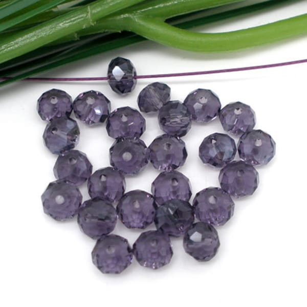 200pcs Wholesale 4mm Beads Dark Purple Rondelle Beads - Plum Purple Faceted - Amethyst Rondelle Crystal Beads - Glass Oval Spacer Beads