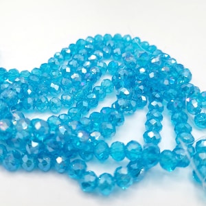 65 Light Blue AB Crystal Glass Rondelle Beads (8mm)