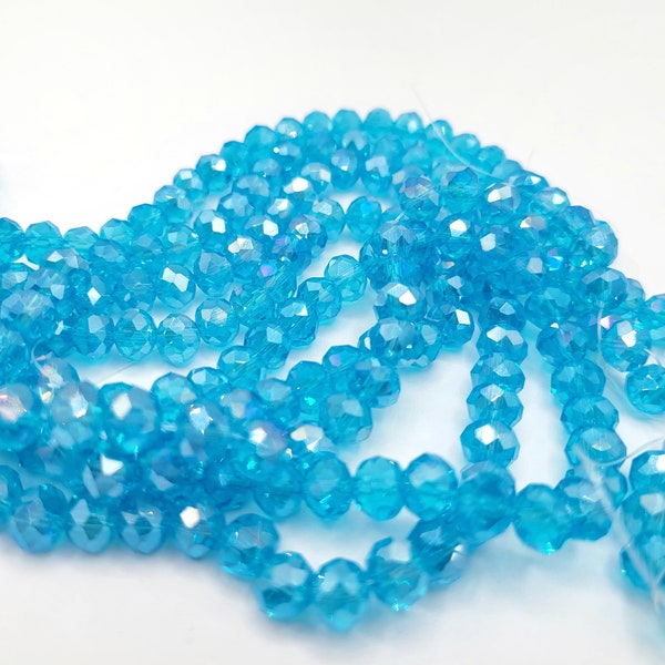 65pcs 8mm Light Blue Glass Rondelle Beads 6x8mm AB Aqua Blue Crystal Faceted Beads -Wholesale Glass Beads