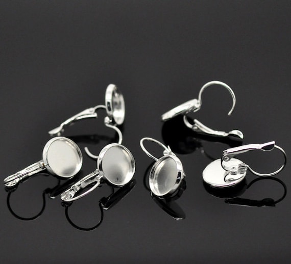 10PC Silver Plated Leverback Earring Blanks: 12mm Tray, Nickel Free