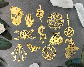 12pcs Gold Witchy Charm Set Wicca Charms Magic Charms Triple