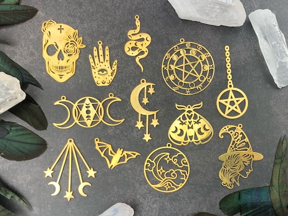 12pcs Gold Witchy Charm Set Wicca Charms Magic Charms Triple Goddess  Stainless Steel -  Norway