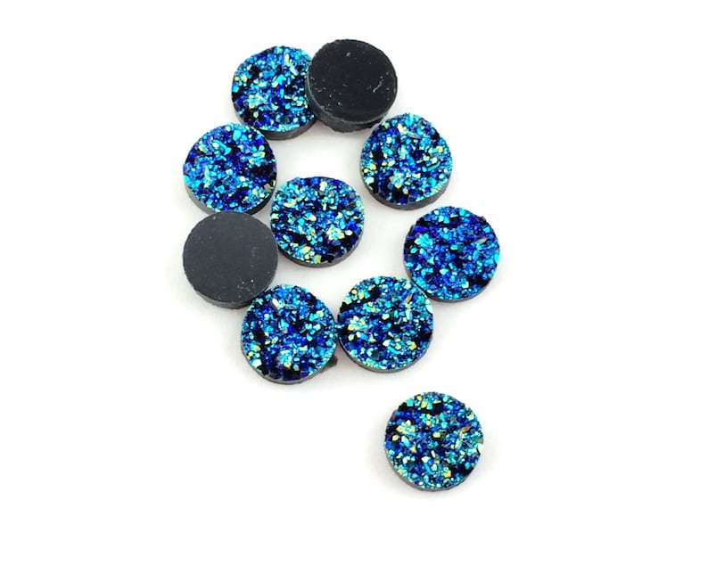 25pcs Dark Blue Resin Druzy Cabochon Wholesale Cabochon 12mm Green Blue Gemstone Round Druzy Drusy Faux Geode Druzy image 1