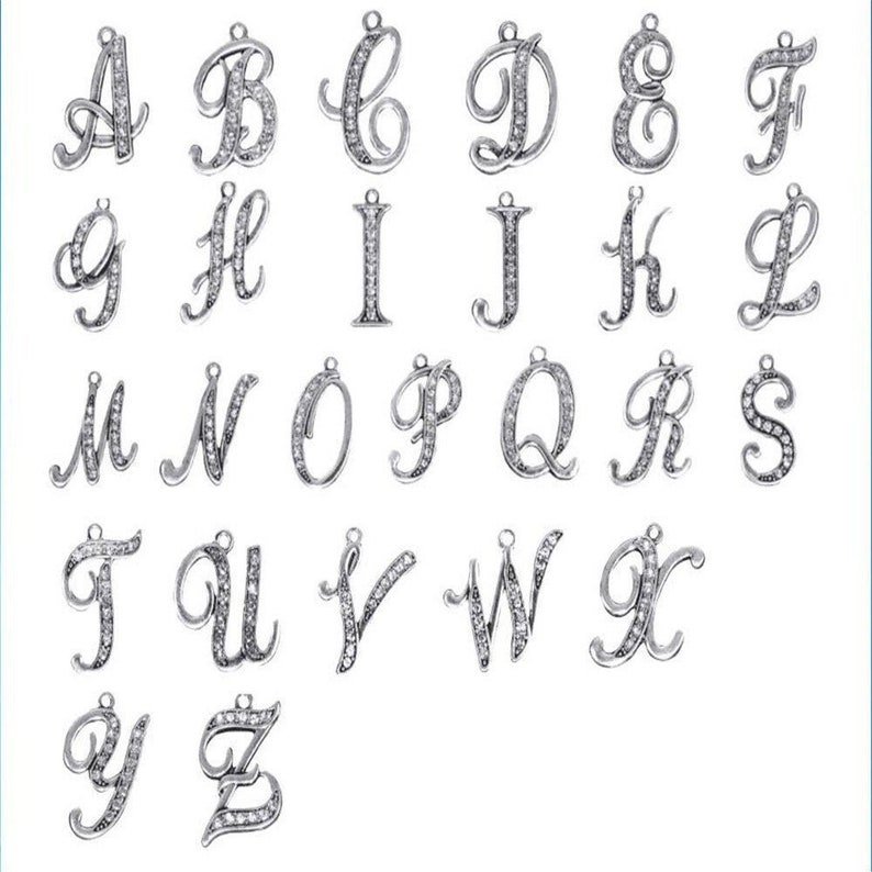 1pcs Silver Rhinestone Letter Charm Initial Charm Alphabet Charm Letter Pendant Purse Charm image 1