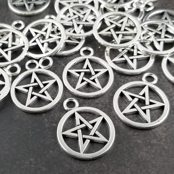 10pcs Silver Pentagram Charms - Pentagram Pendants - Pentacle Charm - Wiccan Charm - Wiccan Pendant