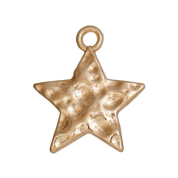 10pcs Hammered Gold Star Charm 18mm X 15mm( 5/8") Pentagram Five Point Star 4th of July Patriotic Gold Pendant Hammered Charm Bead