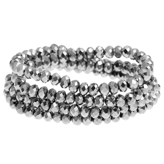 150pcs Metallic Silver Glass Rondelle Beads: 4mm Wholesale Supplies