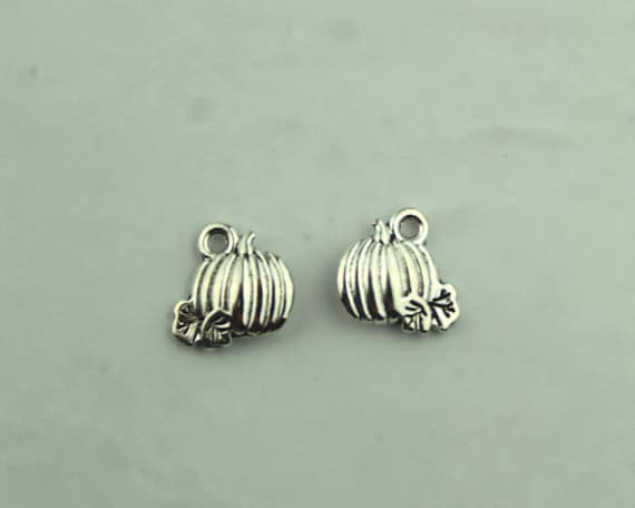 50 Antique Silver Pumpkin Charms: Halloween Fall Jewelry Pendants