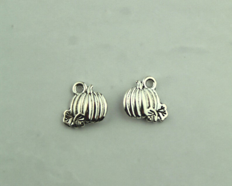 50 Antique Silver Pumpkin Charms: Halloween Fall Jewelry Pendants image 1