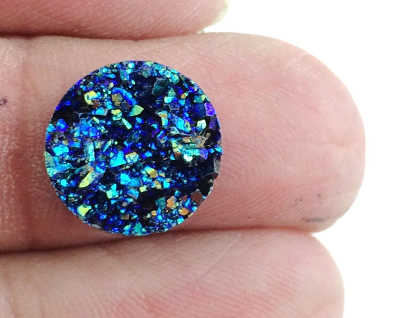 25pcs Dark Blue Resin Druzy Cabochon Wholesale Cabochon 12mm Green Blue Gemstone Round Druzy Drusy Faux Geode Druzy image 4