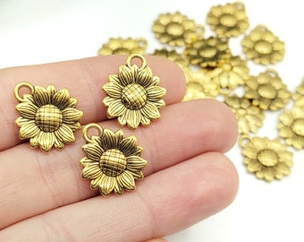 20pcs Gold Sunflower Charms - Sunflower Pendant - Daisy Pendant Charms -