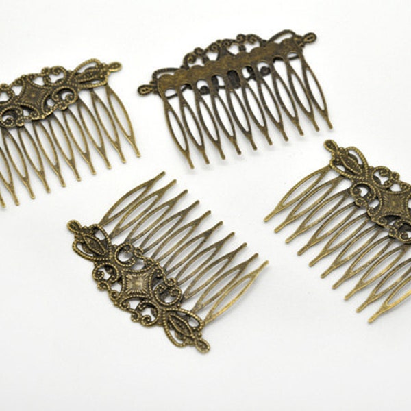 2pcs/10pcs WHOLESALE Hair Comb Supply - Blank Hair Clips - Filigree Hair Comb Antique Bronze Hair Comb - Vintage DIY Hair Supply