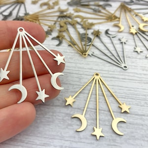4pcs Stainless Steel Star and Moon Charms: Celestial Galaxy Pendants