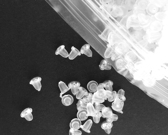 50 SOFT CLEAR RUBBER EARRING BACK BELL STOPPERS 5mm x 5mm