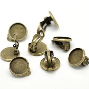 20pcs Antique Bronze Clip On Earring Blanks: 12mm Bezel Trays