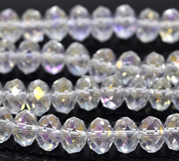 20 Silver Rondelle Beads Glass Crystal Faceted 8x6mm Jewelry Supplies 
