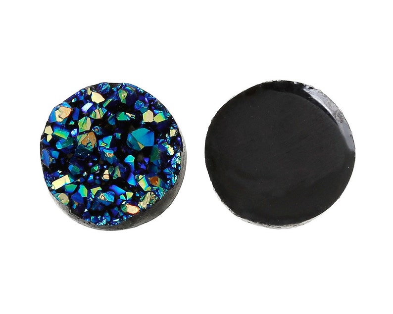 25pcs Dark Blue Resin Druzy Cabochon Wholesale Cabochon 12mm Green Blue Gemstone Round Druzy Drusy Faux Geode Druzy image 3