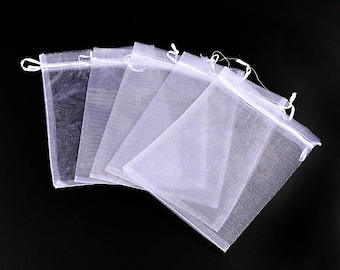 10 White Organza Gift Bags: 9x7 inch Wedding Favor Pouches