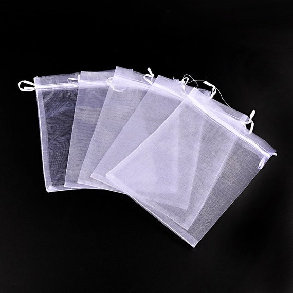 10 White Organza Gift Bags: 9x7 inch Wedding Favor Pouches