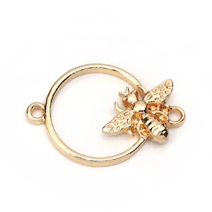 10pcs Gold Bee Connectors - Gold Pendant - Bee Charm Gold Circle Pendant Gold Bee Findings Gold Bee Jewelry Supplies