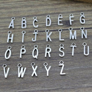 10pcs Letter A-Z Charm -Alphabet Pendant Bead - Antiqued Silver Alphabet Bead - Initial Charm - Silver Letter Charms