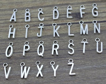 10pcs Letter A-Z Charm -Alphabet Pendant Bead - Antiqued Silver Alphabet Bead - Initial Charm - Silver Letter Charms