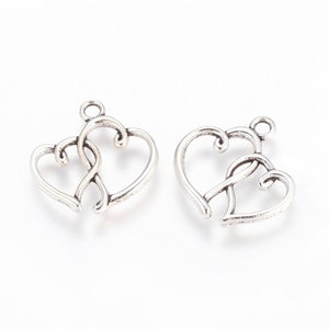 20 Silver Double Heart Charms: Valentine&#39;s Pendants (20mm)
