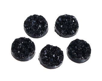 20pcs Black Druzy Cabochon - 12mm Black Crystal Jewelry Supply Findings - 1/2inch Faux Fake Resin Drusy Supply DIY Craft Gift
