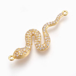 Gold Snake Connector Charm: Brass & Cubic Zirconia (39.5mm x 14mm x 3.5mm)
