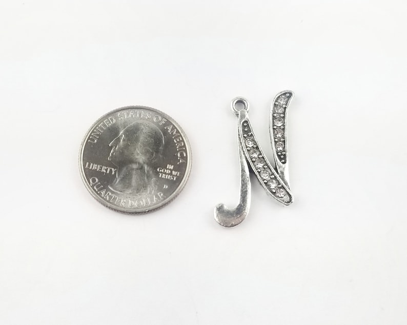 1pcs Silver Rhinestone Letter Charm Initial Charm Alphabet Charm Letter Pendant Purse Charm image 2