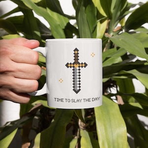 Nerdy Sword Gamer Pixel Coffee Mug - Gaming Gift for Gamers, Ceramic Cup, 11oz, 15oz, Nerdy Gamer Mug, Pixel Art Coffee Cup, Geeky Gamer