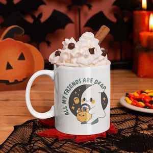 Ceramic Mug, cute ghost halloween trick or treat spooky coffee mug. Halloween mug, ghost mug, trick or treat mug, spooky mug, Halloween