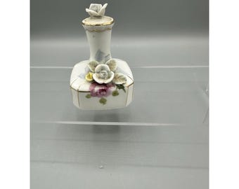 Vtg. Ucago (Japan) Hand-Painted Porcelain Roses Perfume Bottle w/Stopper