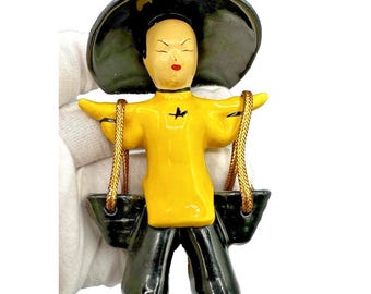 Asian Oriental Figure Water Carrier Vintage 50-60 Ceramic