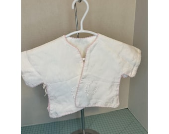 Vintage Hand Embroidered Handsewn White/Pink  Baby Kimono Jacket Cover Over