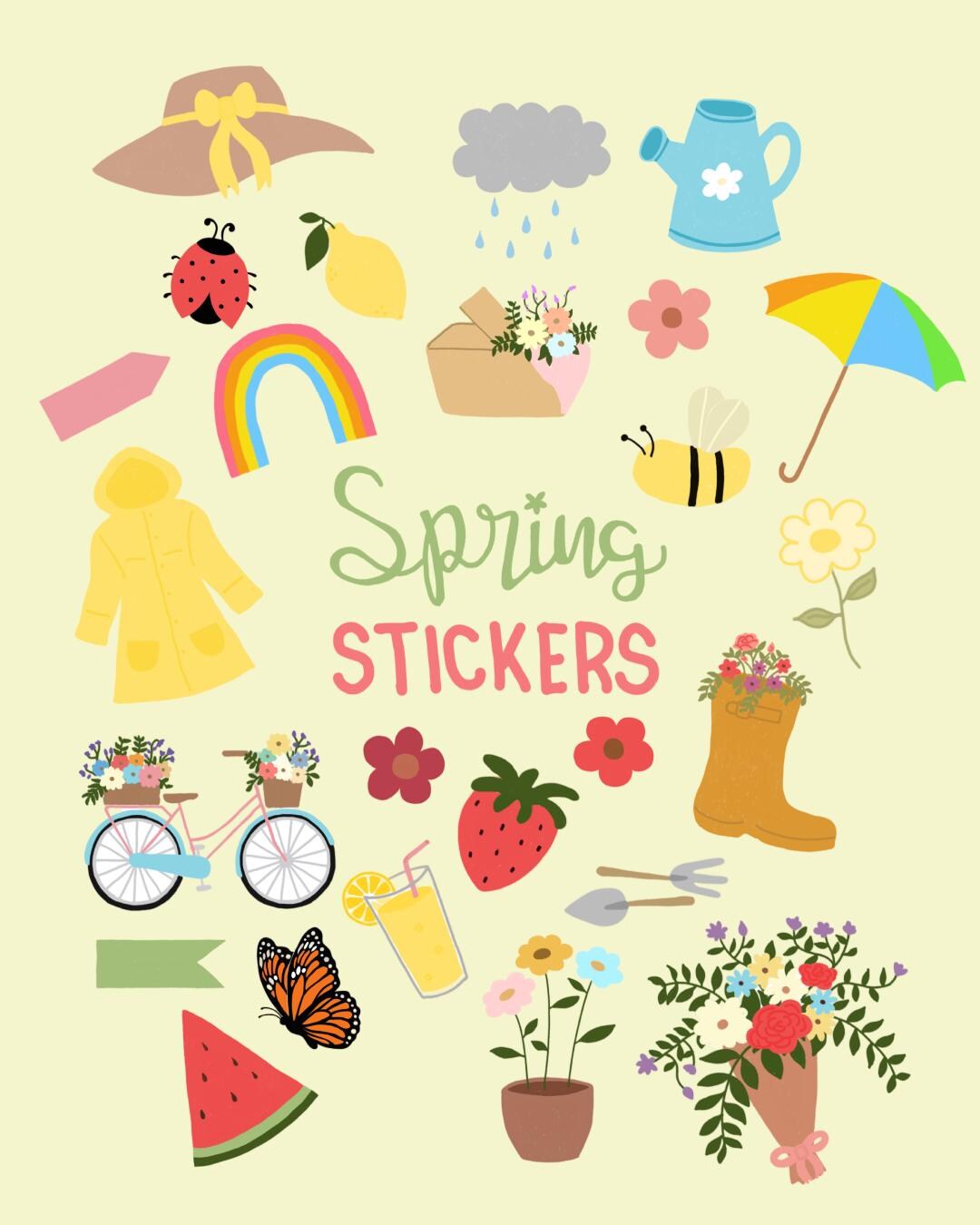 Spring Digital Stickers Bundle | 30 PNG SVG Stickers | Printable A4 ...