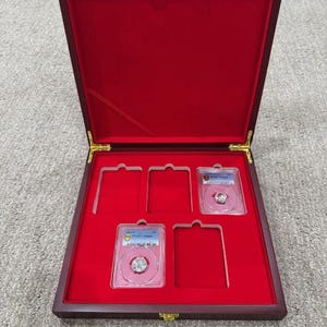 Wooden PCGS Slab Coin Display Case – Holds 5 Coins