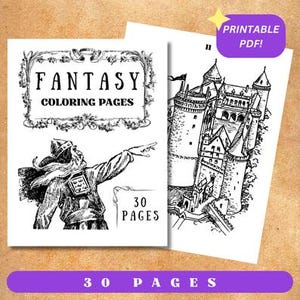 Fantasy Malbuch: 30 verzauberte Seiten, für Erwachsene und Kinder (druckbare PDF-Datei)