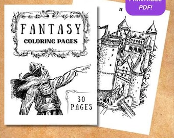 Fantasy Coloring Book: 30 Enchanted Pages, Adult & Kids (Printable PDF File)