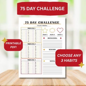 75 Day Challenge Tracker: Daily Habit Journal (Printable PDF)