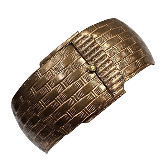 Vintage Unsual Copper MCM Wide Basket Weave Buckl… - image 2