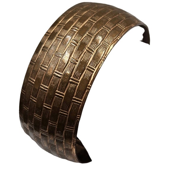 Vintage Unsual Copper MCM Wide Basket Weave Buckl… - image 3