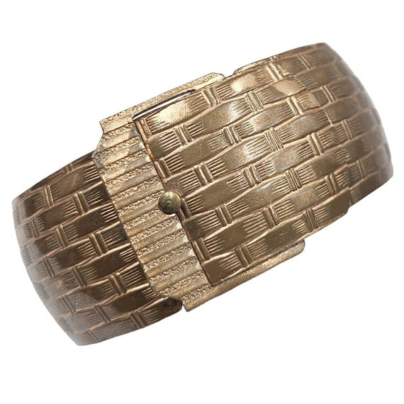 Vintage Unsual Copper MCM Wide Basket Weave Buckl… - image 1