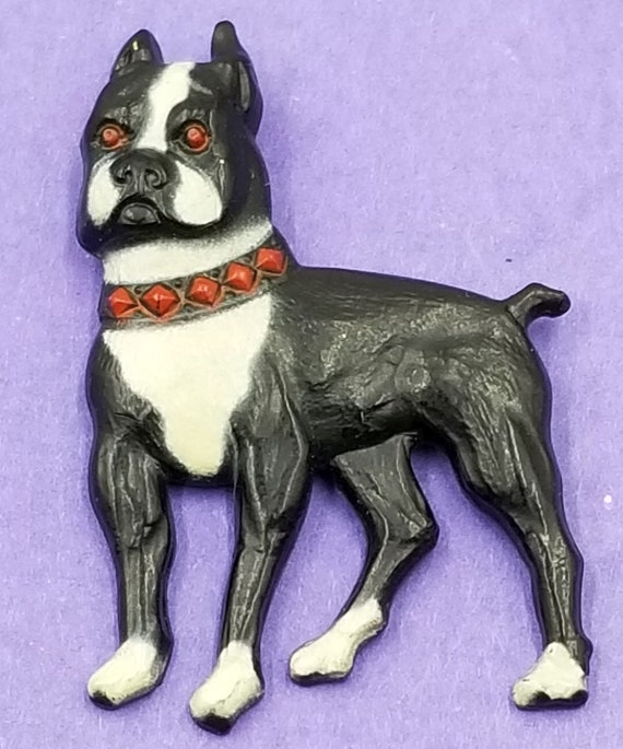 Boston Terrier Dog Pin, Black White Enamel, C Cla… - image 1