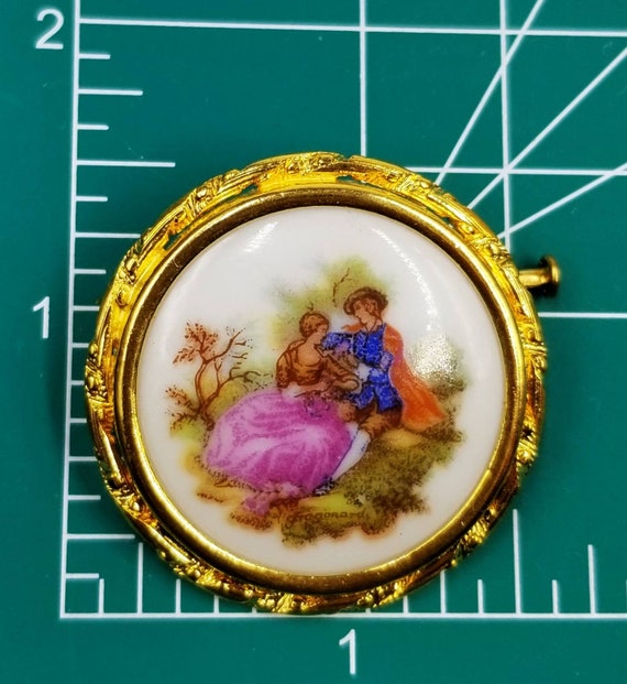 Vintage Porcelain Courting Couple Brooch Limoges F