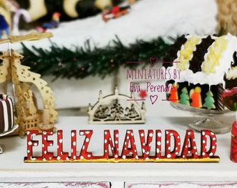 Miniature Feliz Navidad, Spanish sign for dollhouse, 1:12 scale