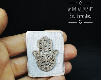 Miniature Hamsa hand or Fatima hand, good luck and happiness, dollhouse decoration, doll diorama