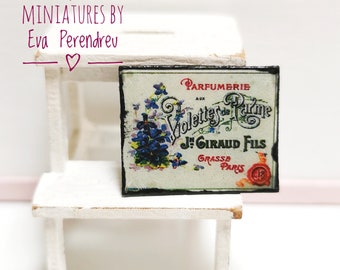 Parisien Perfumerie "Violettes de Parme" Commercial Art Deco sign for your dollhouse shop at 1/12 scale or doll diorama