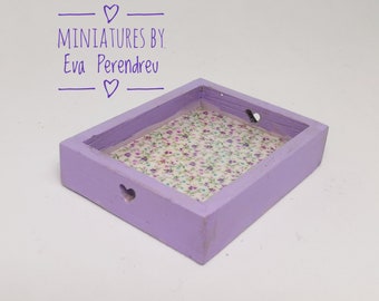 Miniature purple tray for dollhouse or doll diorama - 1 inch scale (1/12th scale)